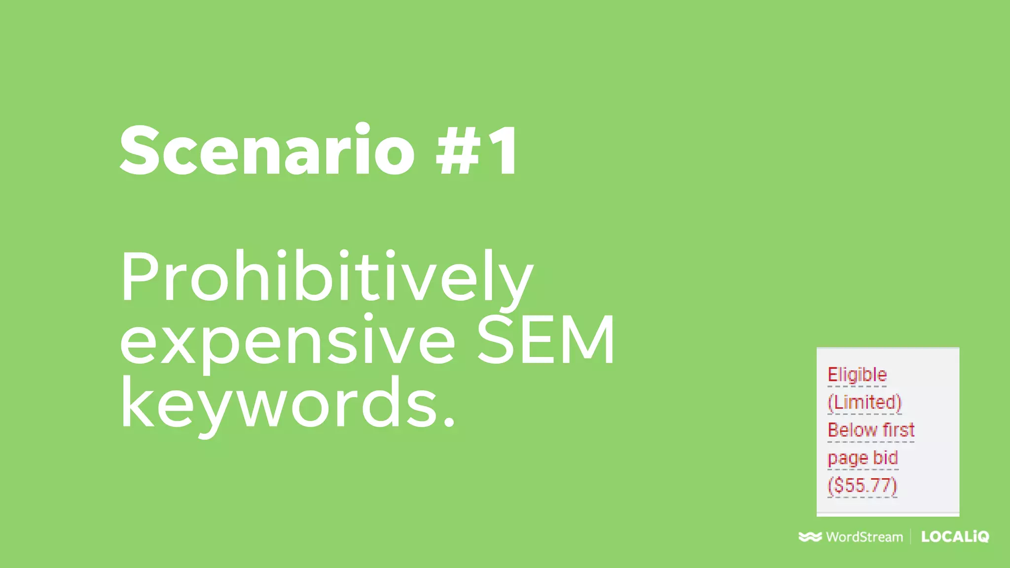 Scenario #1
Prohibitively
expensive SEM
keywords.
 