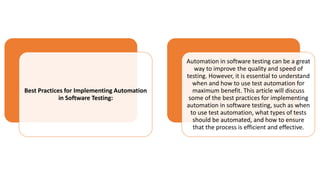 Why and When to Use Automation in Software Testing | PPTX