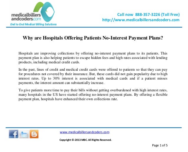 Why are hospitals offering patients no interest payment plans