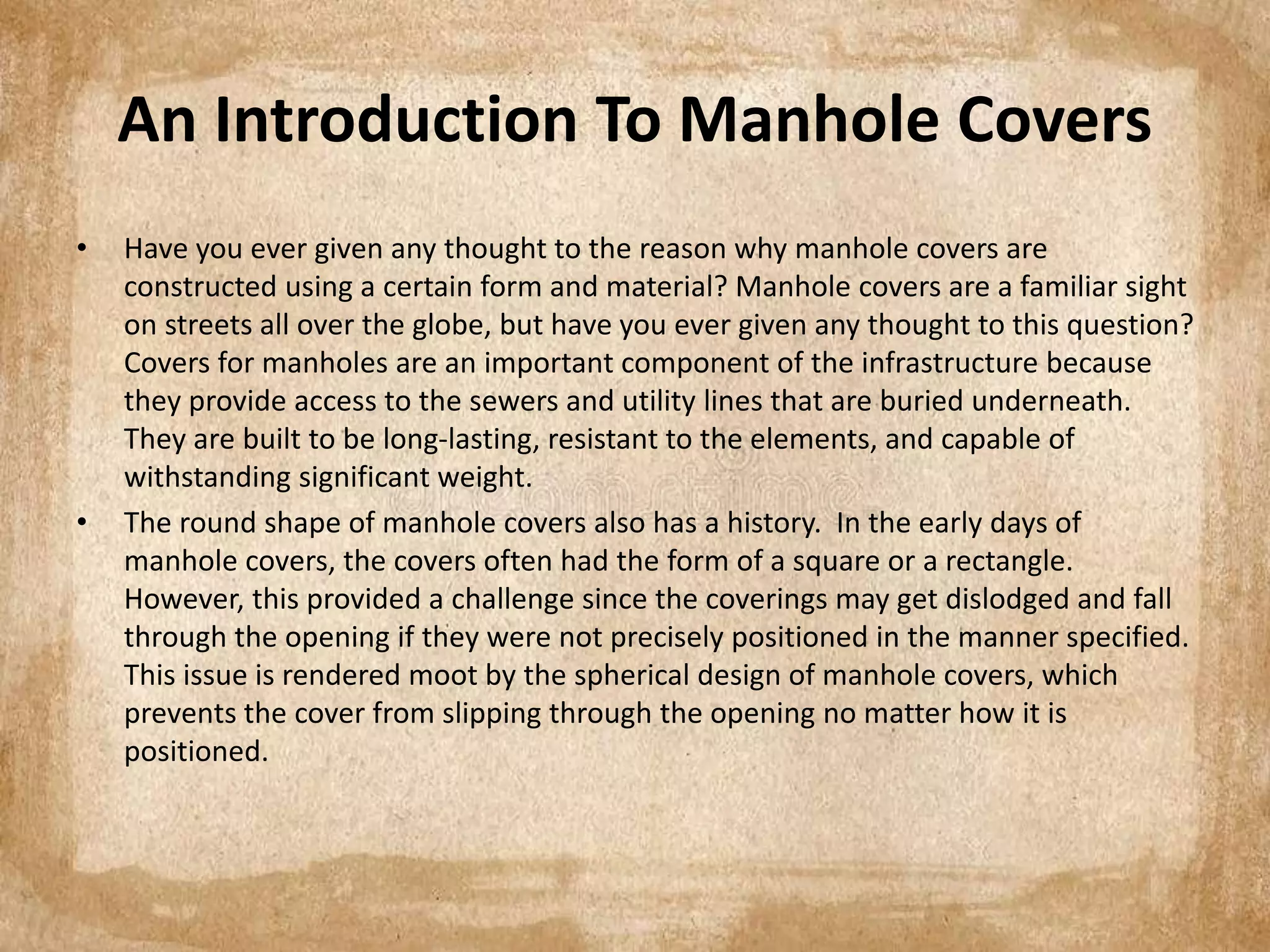 An Introduction to manhole covers | PPTX