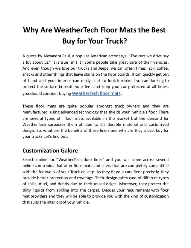 Why Are Whether Tech Floor Mats The Best Buy For Your Trucks