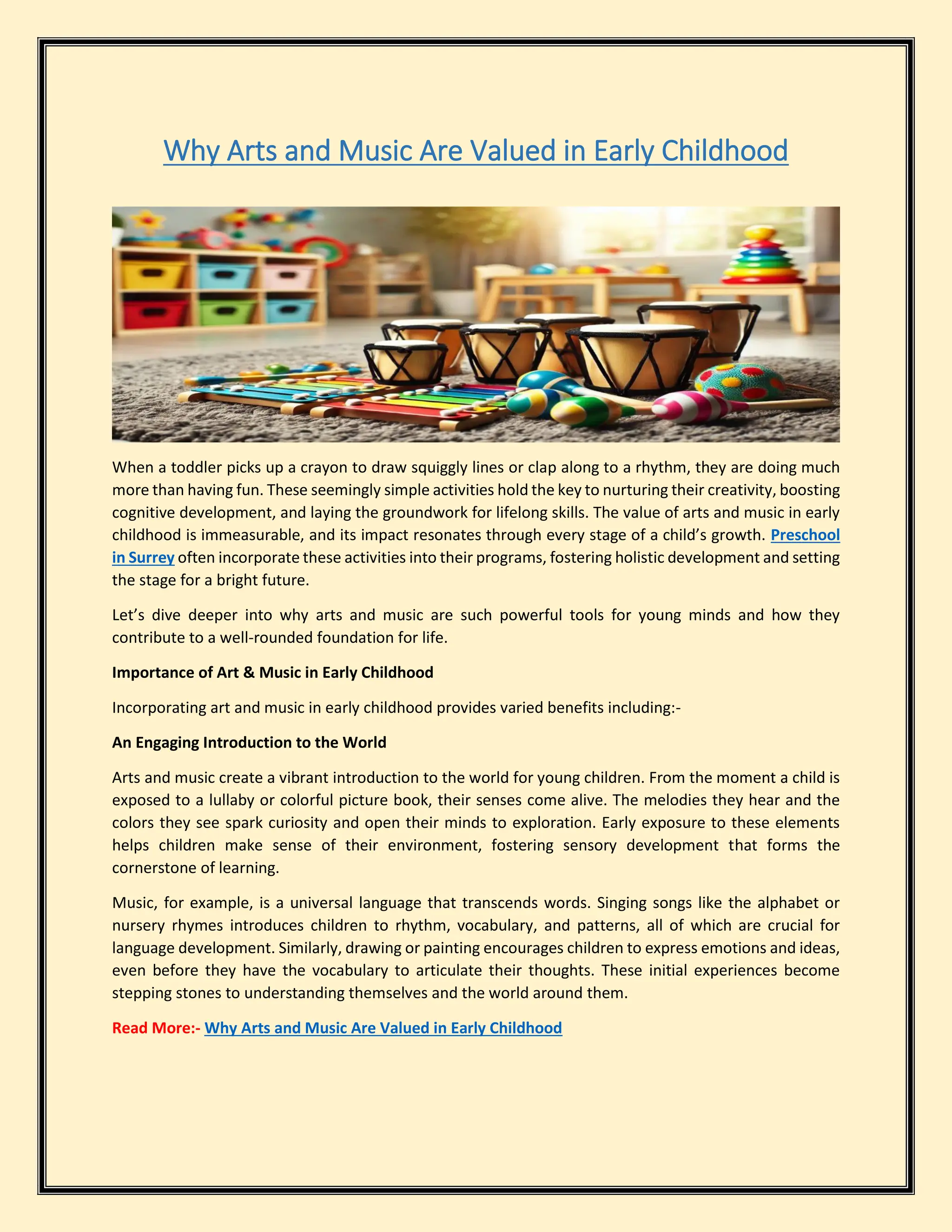 Why Arts and Music Are Valued in Early Childhood | PDF