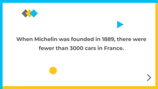 When Michelin was founded in 1889, there were
fewer than 3000 cars in France.
 