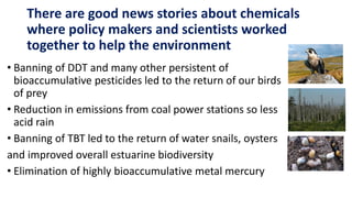 There are good news stories about chemicals
where policy makers and scientists worked
together to help the environment
• B...