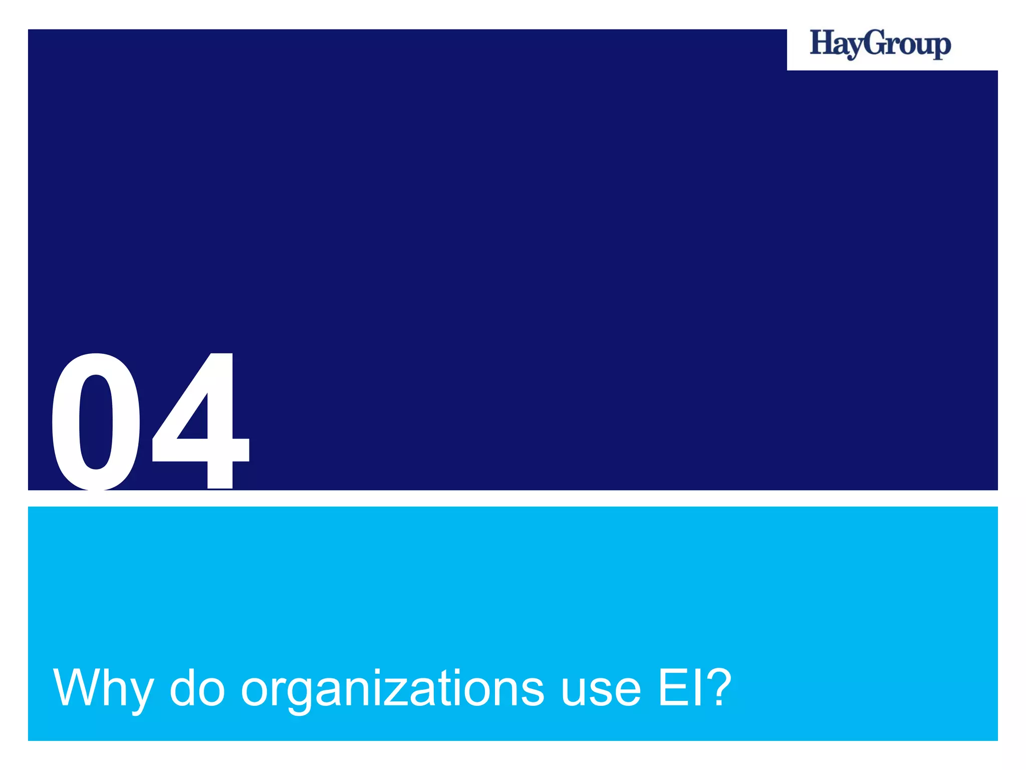 04
Why do organizations use EI?
 