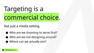 Targeting is a
commercial choice.
● Who are we choosing to serve first?
● Who are we not designing around?
● Where can we actually win?
Not just a media setting.
FUNDAMENTAL 4.
 