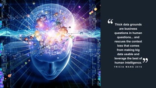 www.azimuthlabs.io
Copyright © 2018
T R I C I A W A N G 2 0 1 6
Thick data grounds
are business
questions in human
questions... and
rescues the context
loss that comes
from making big
data usable and
leverage the best of
human intelligence.
 