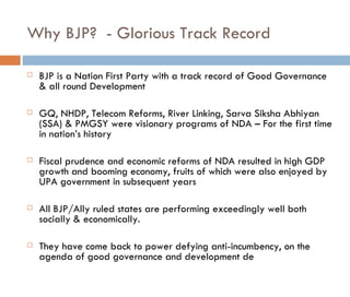 Why BJP?  - Glorious Track Record ,[object Object],[object Object],[object Object],[object Object],[object Object]
