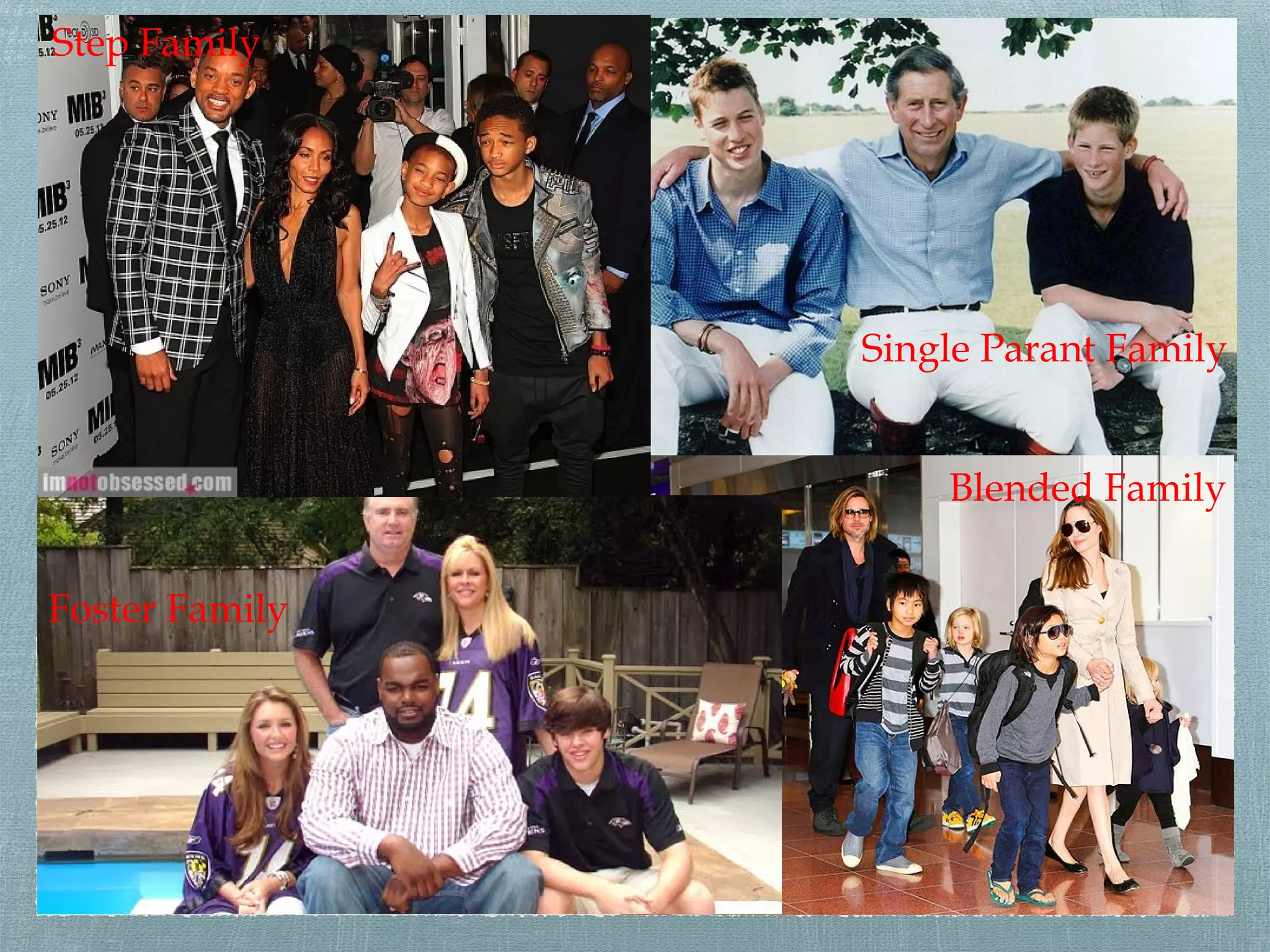 Single Parant Family
Foster Family
Blended Family
Step Family
 