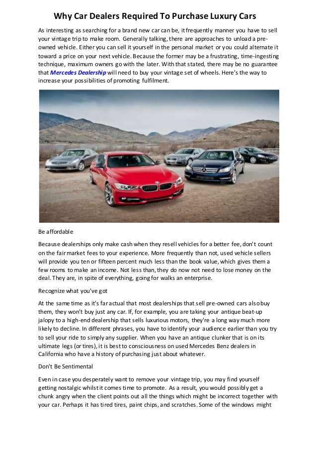 Why Car Dealers Required To Purchase Luxury Cars