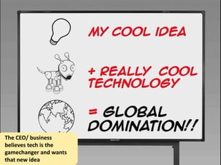 The CEO/ business
believes tech is the
gamechanger and wants
that new idea
 