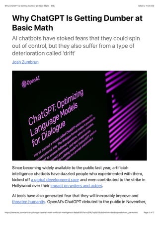 Why ChatGPT Is Getting Dumber at Basic Math | PDF