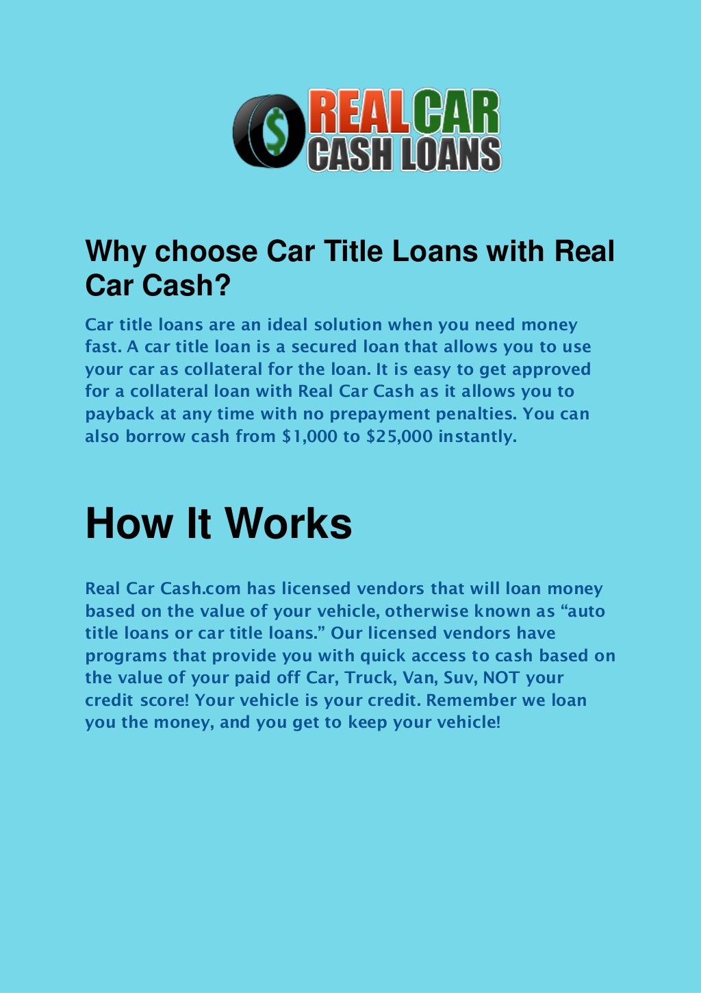 Why choose car title loans with real car cash