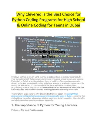 Why Clevered Is the Best Choice for Python Coding Programs for High ...