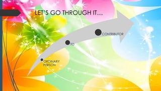 LET’S GO THROUGH IT…
ORDINARY
PERSON
TO
CONTRIBUTOR
 