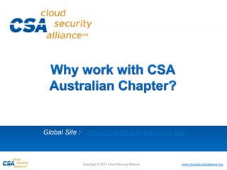 www.cloudsecurityalliance.orgCopyright © 2013 Cloud Security Alliance
Global Site : https://cloudsecurityalliance.org
 