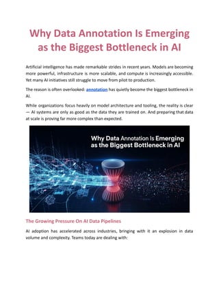 Why Data Annotation Is Emerging as the Biggest Bottleneck in AI | PDF