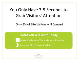 Only 3% of Site Visitors will Convert
What You Will Learn Today
Make the Most of Your Visitors’ Attention
Increase Site Conversion Rate
You Only Have 3-5 Seconds to
Grab Visitors’ Attention
 