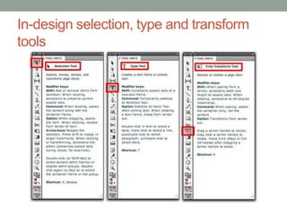 In-design selection, type and transform
tools
 