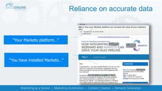Reliance on accurate data
“Your Marketo platform…”
“You have installed Marketo…”
 