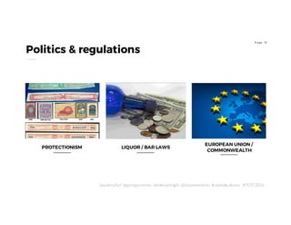 15P age
Politics & regulations
LIQUOR / BAR LAWS
EUROPEAN UNION /
COMMONWEALTH
PROTECTIONISM
@audreyfort @georgesnemec @mikeyenright @stephenmartin #cocktailcultures #TOTC2016
 