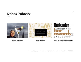 19P age
Drinks industry
BAR SHOWS SPECIALIZED PRESS, BOOKSDARING PEOPLE
@audreyfort @georgesnemec @mikeyenright @stephenmartin #cocktailcultures #TOTC2016
 