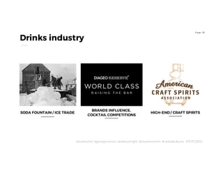 20P age
Drinks industry
BRANDS INFLUENCE,
COCKTAIL COMPETITIONS
HIGH-END / CRAFT SPIRITSSODA FOUNTAIN / ICE TRADE
@audreyfort @georgesnemec @mikeyenright @stephenmartin #cocktailcultures #TOTC2016
 