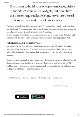 Why does artificial intelligence not replace humans | PDF