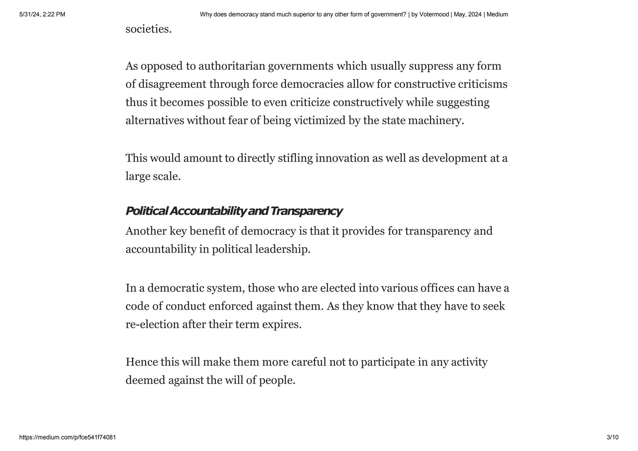 Why does democracy stand much superior to any other form of government ...