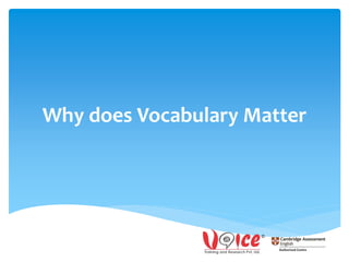 Why does Vocabulary Matter
 