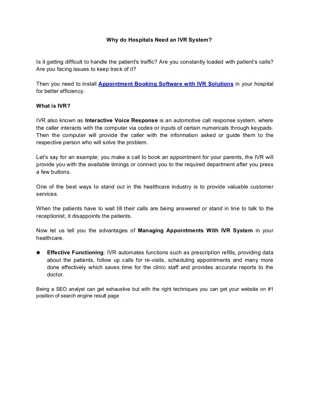 Why do hospitals need an ivr system