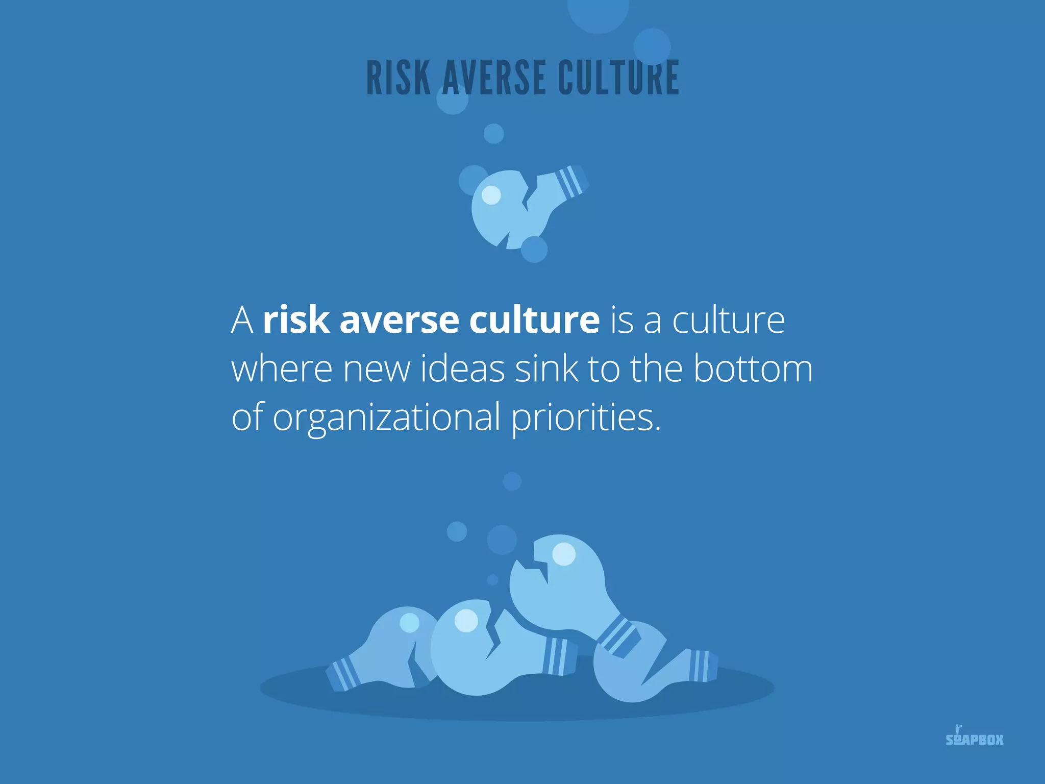 RISK AVERSE CULTURE
A risk averse culture is a culture
where new ideas sink to the bottom
of organizational priorities.
 