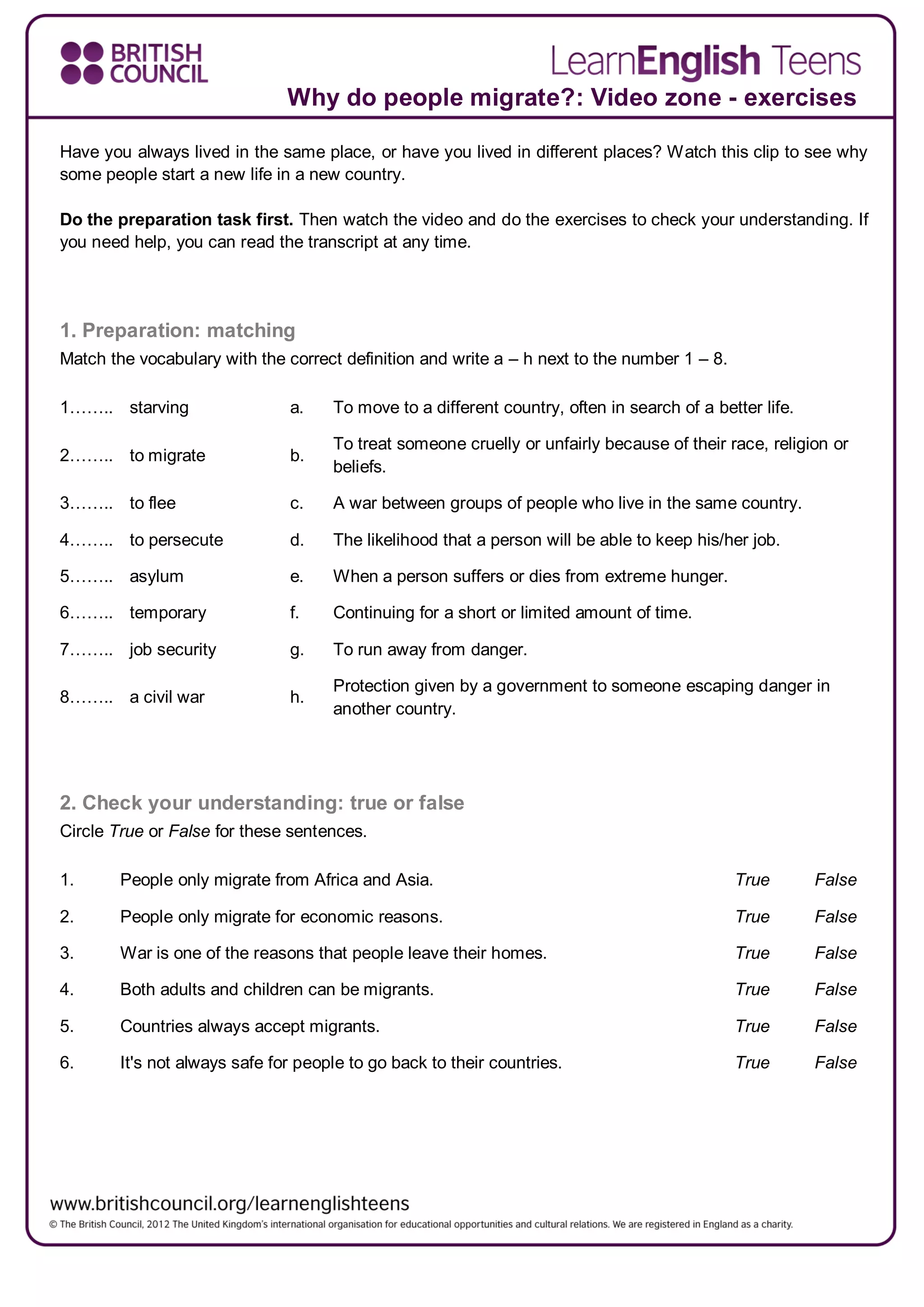 Why do people_migrate_-_exercises | PDF