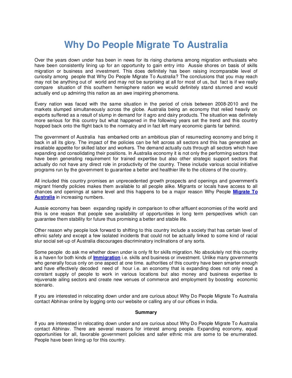 Why Do People Migrate To Australia