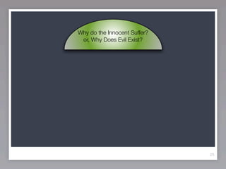 Why do the Innocent Suffer?
 or, Why Does Evil Exist?




                              25
 
