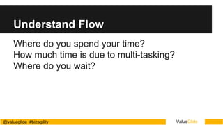ValueGlide@valueglide #bizagility
Understand Flow
Where do you spend your time?
How much time is due to multi-tasking?
Where do you wait?
 