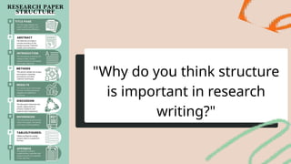 "Why do you think structure
is important in research
writing?"
 