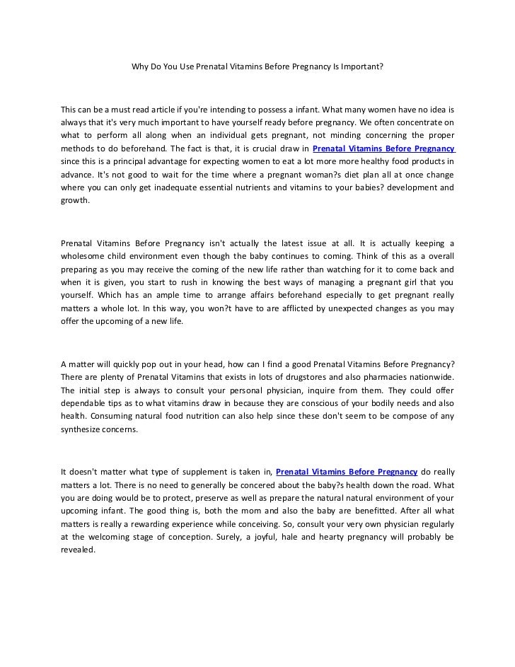 Why do you use prenatal vitamins before pregnancy is important