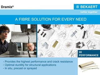 A FIBRE SOLUTION FOR EVERY NEED - Provides the highest performance and crack resistance Optimal ductility for structural applications In situ, precast or sprayed HI PERFORMANCE 