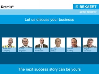 Design Office The next succes story can be yours Ready-mix Company Flooring Contractor Tunnel Engineer Project Developer Precast Factory Let us discuss your business The next success story can be yours 