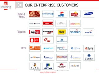 >   OUR ENTERPRISE CUSTOMERS




        © 2012, Copyright, 24x7 Learning Private Limited
                www.24x7learning.com
 