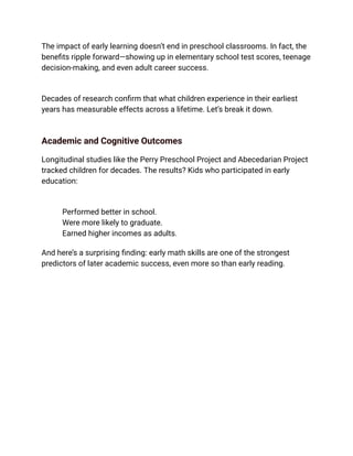 The Science and the Truth of Early Learning Programs | PDF