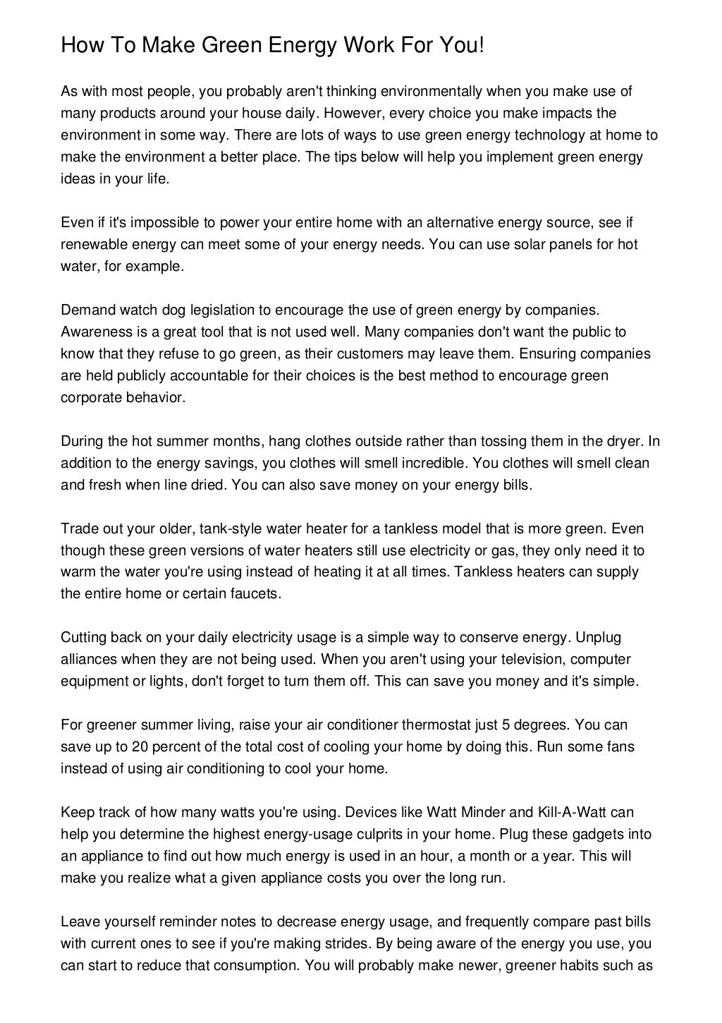 How To Make Green Energy Work For You 