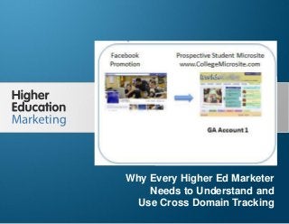Why Every Higher Ed Marketer Needs to
Understand and Use Cross Domain Tracking
Slide 1
Why Every Higher Ed Marketer
Needs to Understand and
Use Cross Domain Tracking
 