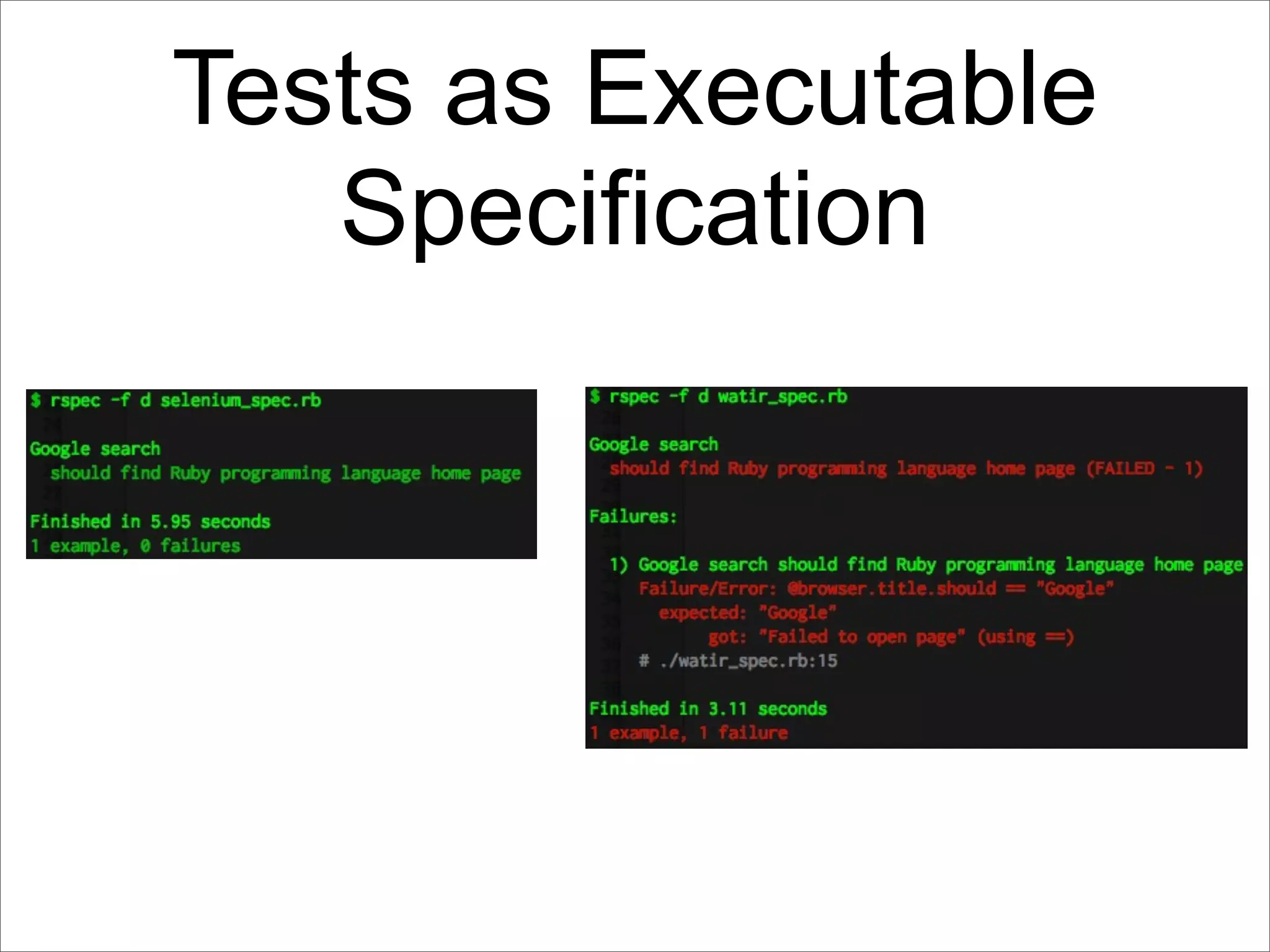 Tests as Executable
   Specification
 