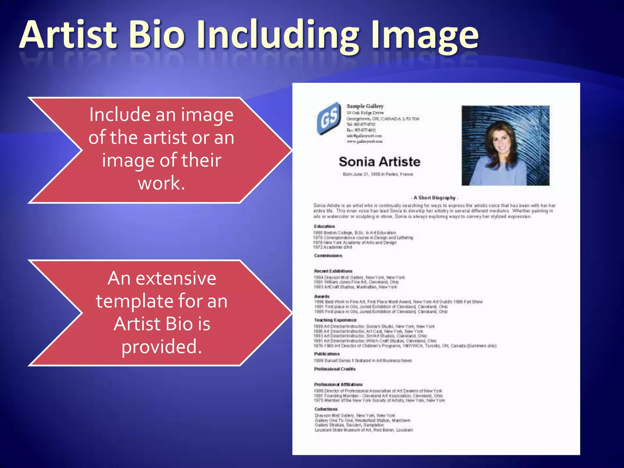 Artist Bio Including Image