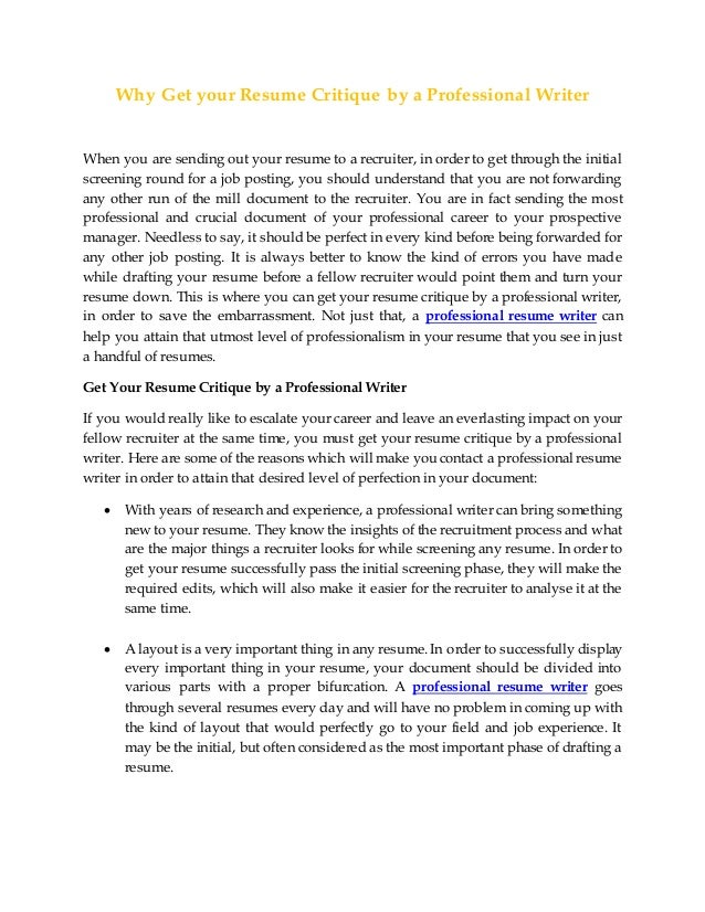 why get your resume critique by a professional writer