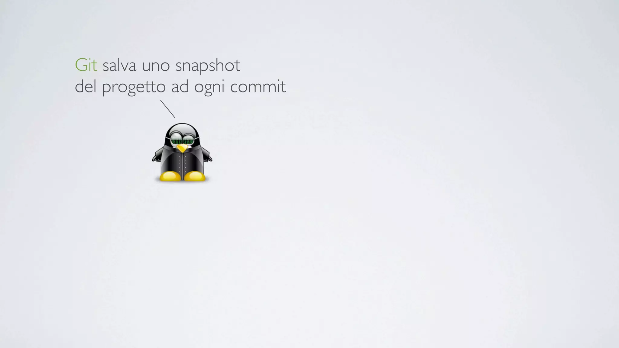 Git salva uno snapshot
del progetto ad ogni commit
 