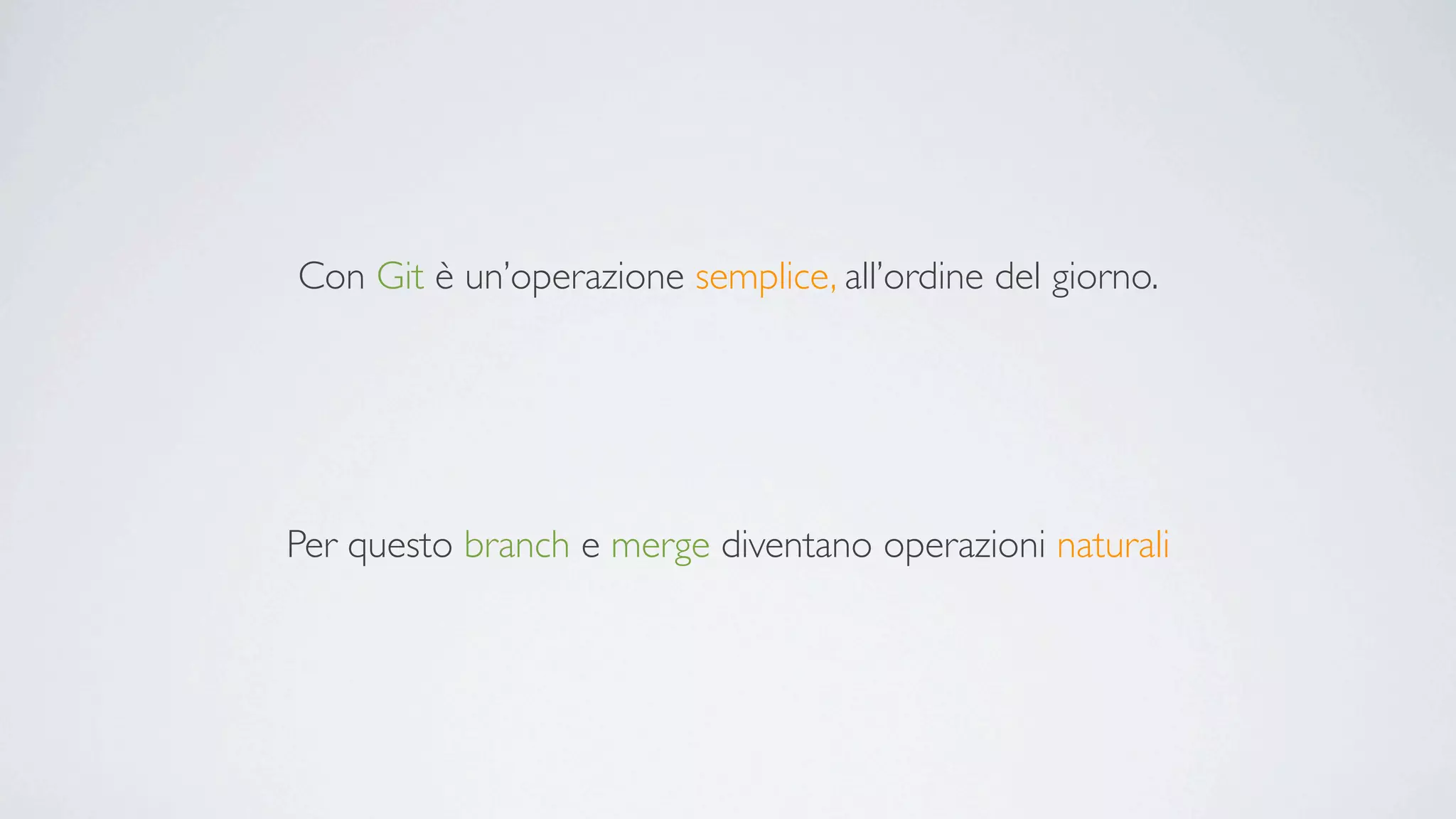 Con Git è un’operazione semplice, all’ordine del giorno.




Per questo branch e merge diventano operazioni naturali
 