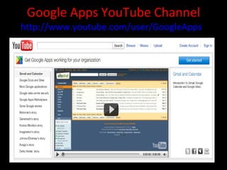 Google Apps YouTube Channel   http://www.youtube.com/user/GoogleApps   